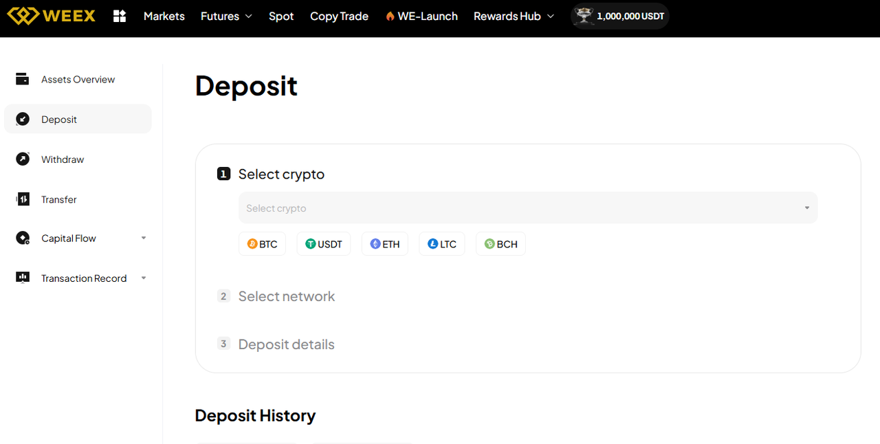 버추얼 프로토콜 토큰(VIRTUAL)을 구매하려면 먼저 입금 페이지에서 자금을 충전해야 합니다.